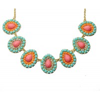 Pastel Beaded Teardrop Gem Statement Bib Necklace